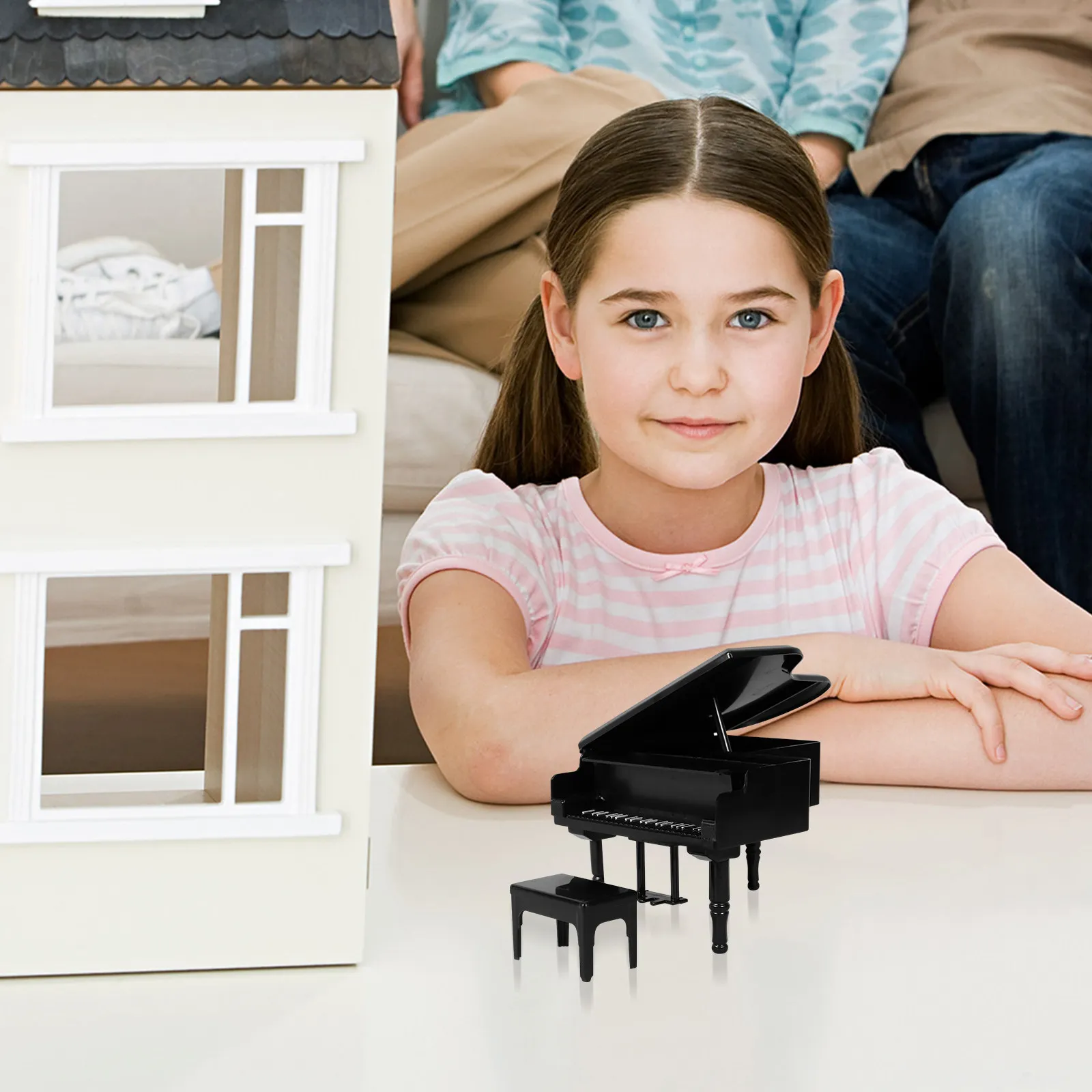 

1Set Mini Piano and Chair Ornament for Mini House Decoration Vintage Texture Uniform Finish Strong Durability Miniature House