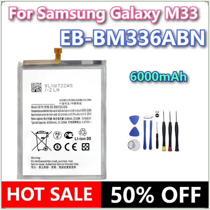 

Brand New EB-BM336ABN 6000mAh Mobile Phone Battery For Samsung Galaxy M33 Mobile Phone Batteries + tools