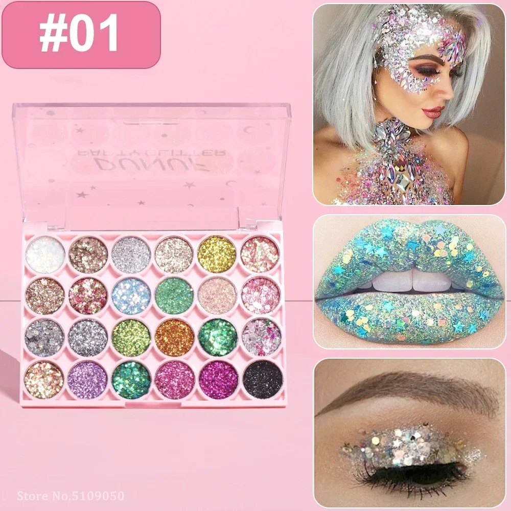 24Colors Body Face Glitter Gel Palette Waterproof Eye Hair Loose Sequins Eyeshadow Multifunctional Party Deco Makeup Cosmetics