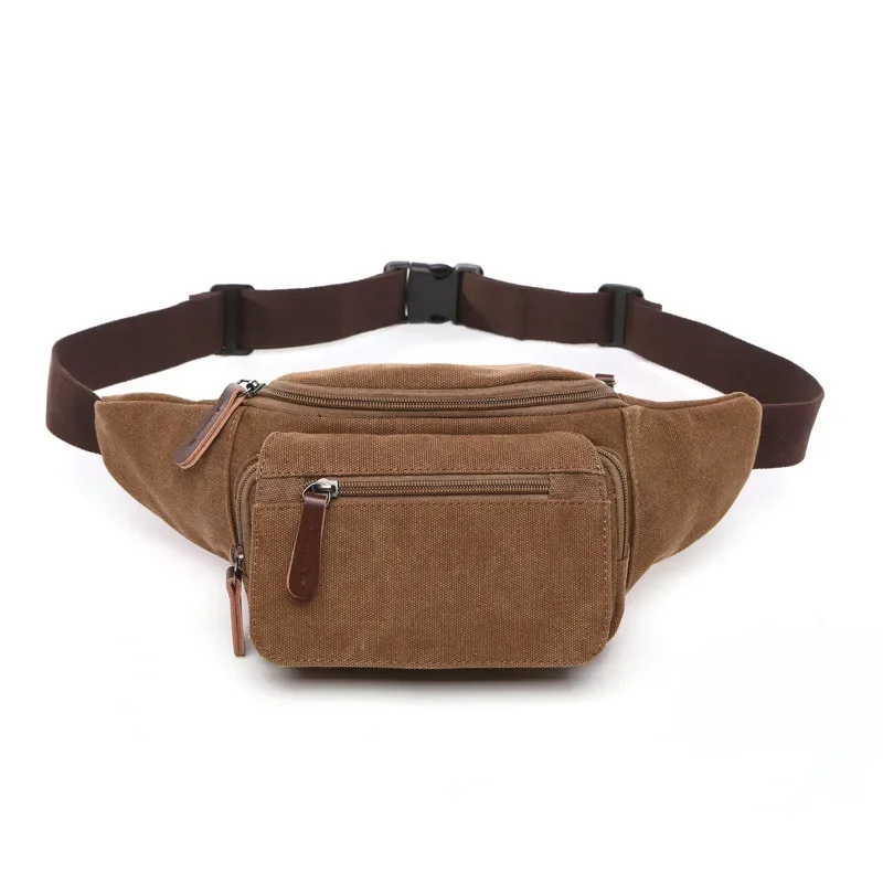 Casual waist bag cotton canvas men's outdoor sports running cycling diagonal bag/compartment cell phone waist bag Patchwork