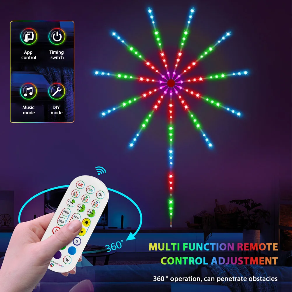 Smart Firework LED Light with Remote Control Adjustment, Colorful Lamp, Music Synchronized, Color-Changing, Party Decoration