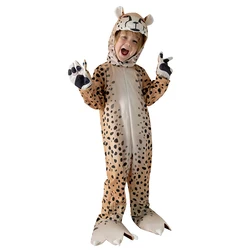 Kid's Cheerful Cheetah Costume Jumpsuit Animal Boy's Leopard Halloween Costume for Girls