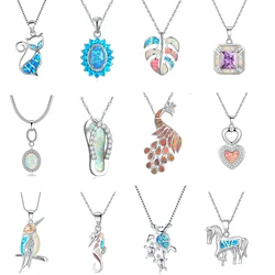 CiNily Cute Female Fire Opal Pendant Necklace Silver Plated Anilmal Sea Turtle Flower Charm Necklaces Bohemia Jewelry for Women