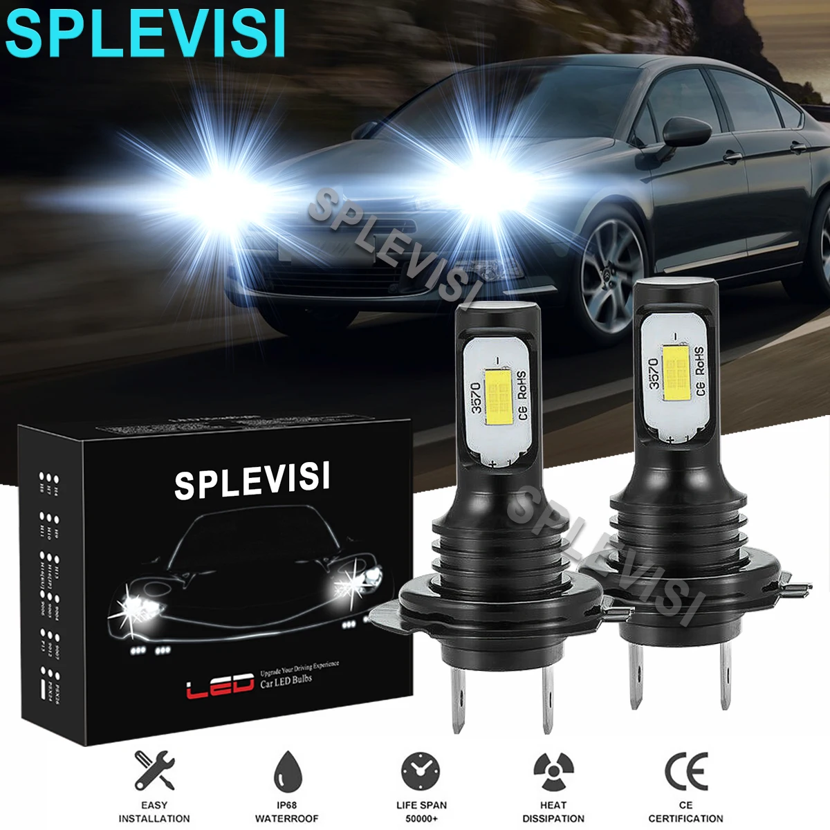 

2PCS White LED Headlight Low Beam Bulbs 6000K For Citroen DS4 2011-2015 Citroen C3 MK1 2002-2010 Citroen C4 Picasso 2013 2014-on