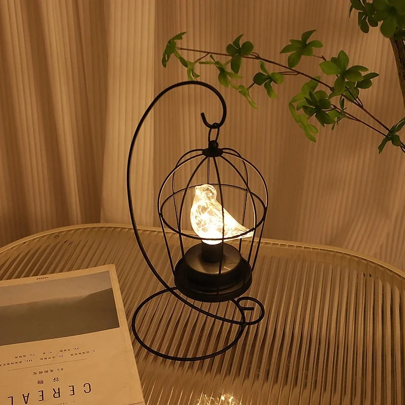 Birdcage Decorative Lamp Table Lamp With Warm White Fairy Lights Bird Bulb For Indoor Bedroom Living Room Home Wedding Xmas