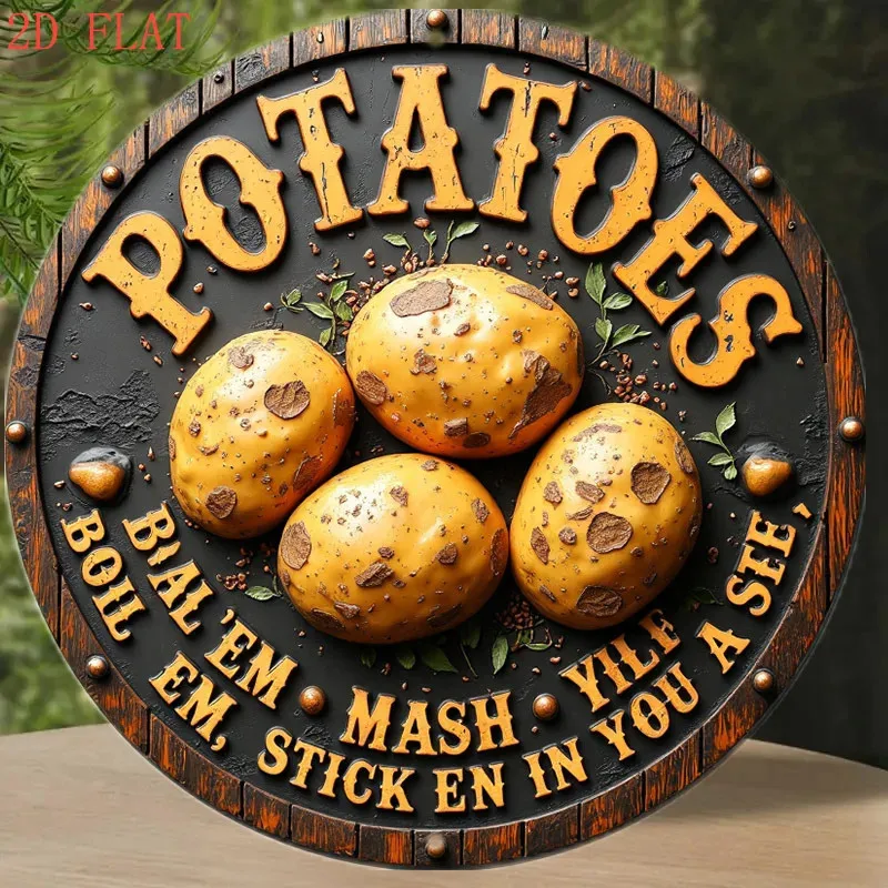 []Tin Metal Signs Home Décor 8x8 Rustic Aluminum Wall with Engraved Potat