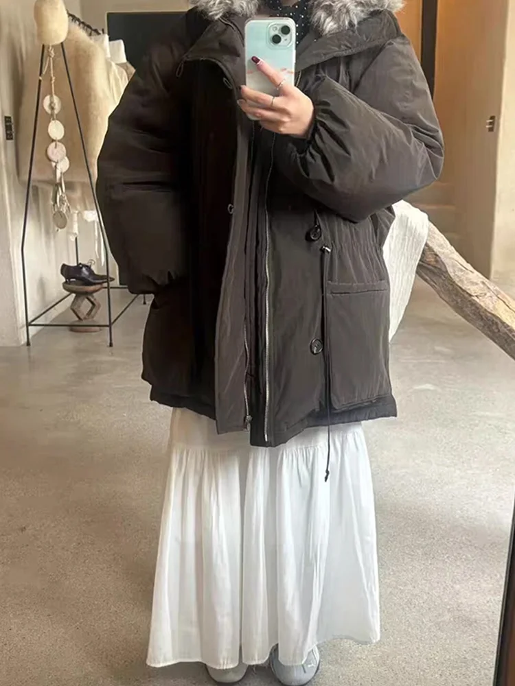 Versátil Thiened invierno Puffer Jaet mujer Casual suelta ajuste abrigo con cuello cálido cuello alto Parka que se pega la cintura