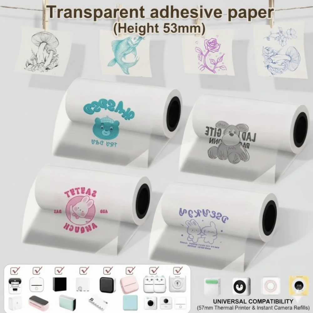 Adhesive Backing Thermal Printing Paper Glossy Finish Transparent Clear Label Paper Thermal Sensitive Roll Format