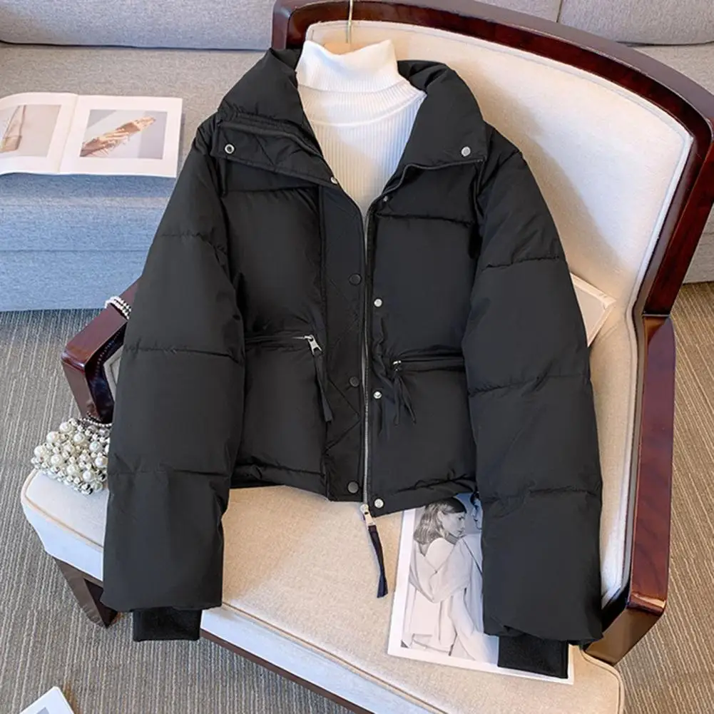 Women Winter Cotton Coat Thickened Padded Jacket Stand Collar Neck Protection Short Windproof Lady Down Coat Jacket