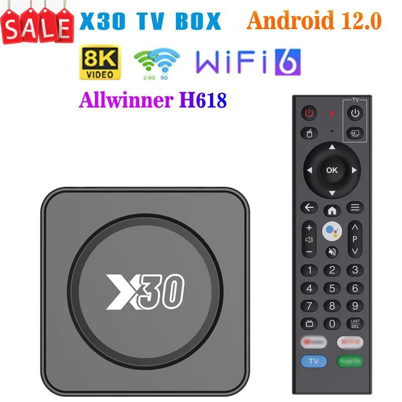 X30 Android 12 Tv Box Allwinner H618 2Gb 16Gb Wifi6 Bt5.4 Ultra Hd 8K Dual-Band 2.4/5G Android Tv Box