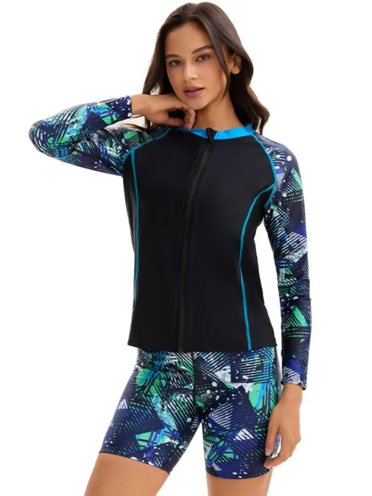 

Fashion Women's Swimming Suit Ladies Patchwork Short Sleeve Swimwear Sports Pool Beachwear Two Piece Swimsuit With Shorts