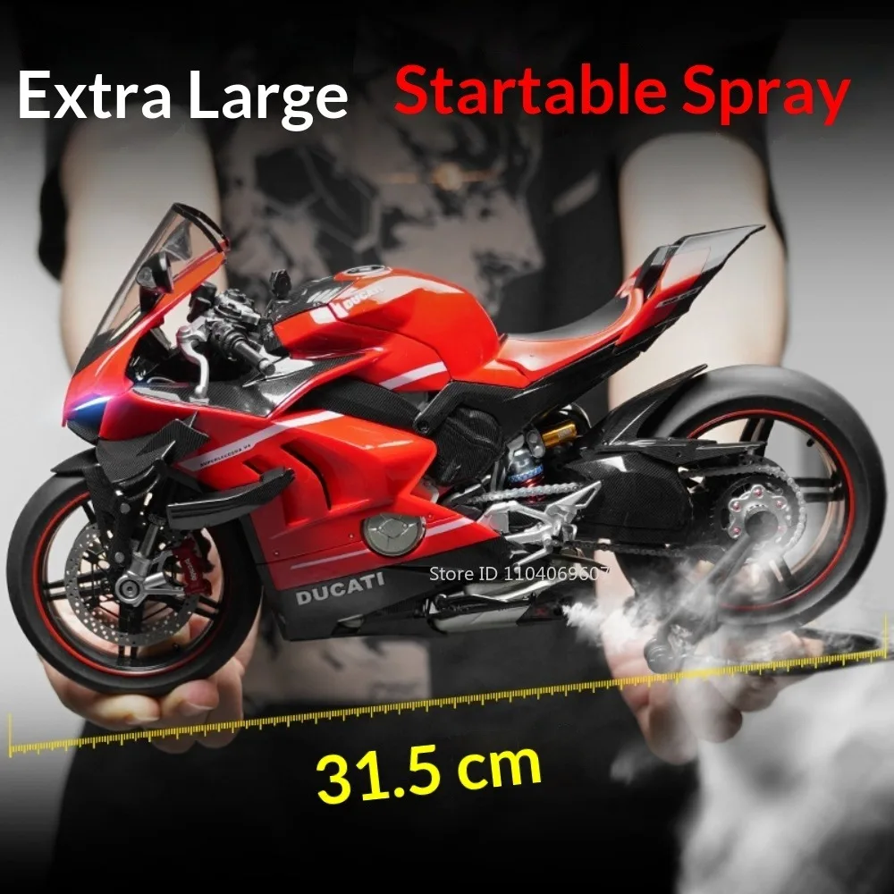 Modellino di Moto in Scala 1:7 V4 V4R V4S, Giocattolo in Metallo Pressofuso con Ammortizzatori, Treppiede Retrattile, Modelli di Biciclette a Motore, Ornamento da Scrivania