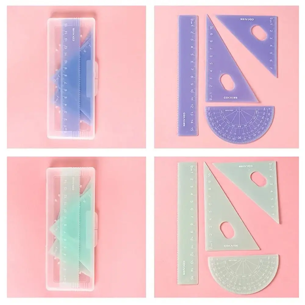 Plástico Triangular Régua Set, Limpar Regras Papelaria, Material Escolar, Candy Color, Novo, 15cm, 4pcs
