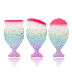 1pc Blush Brush Mermaid Shape Professional Face Makeup Brush Foundation Cosmetic Fish Brush Makeup Tool Kit Powder Nail Art Tool