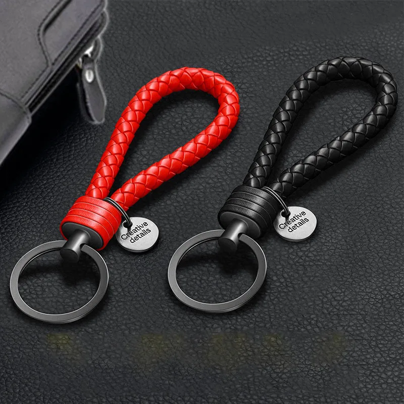 2Pcs/Set PU Leather Braided Woven Rope Keychain DIY Bag Pendant Key Chain Holder Key Car Trinket Keyring Men Women Gift Jewelry