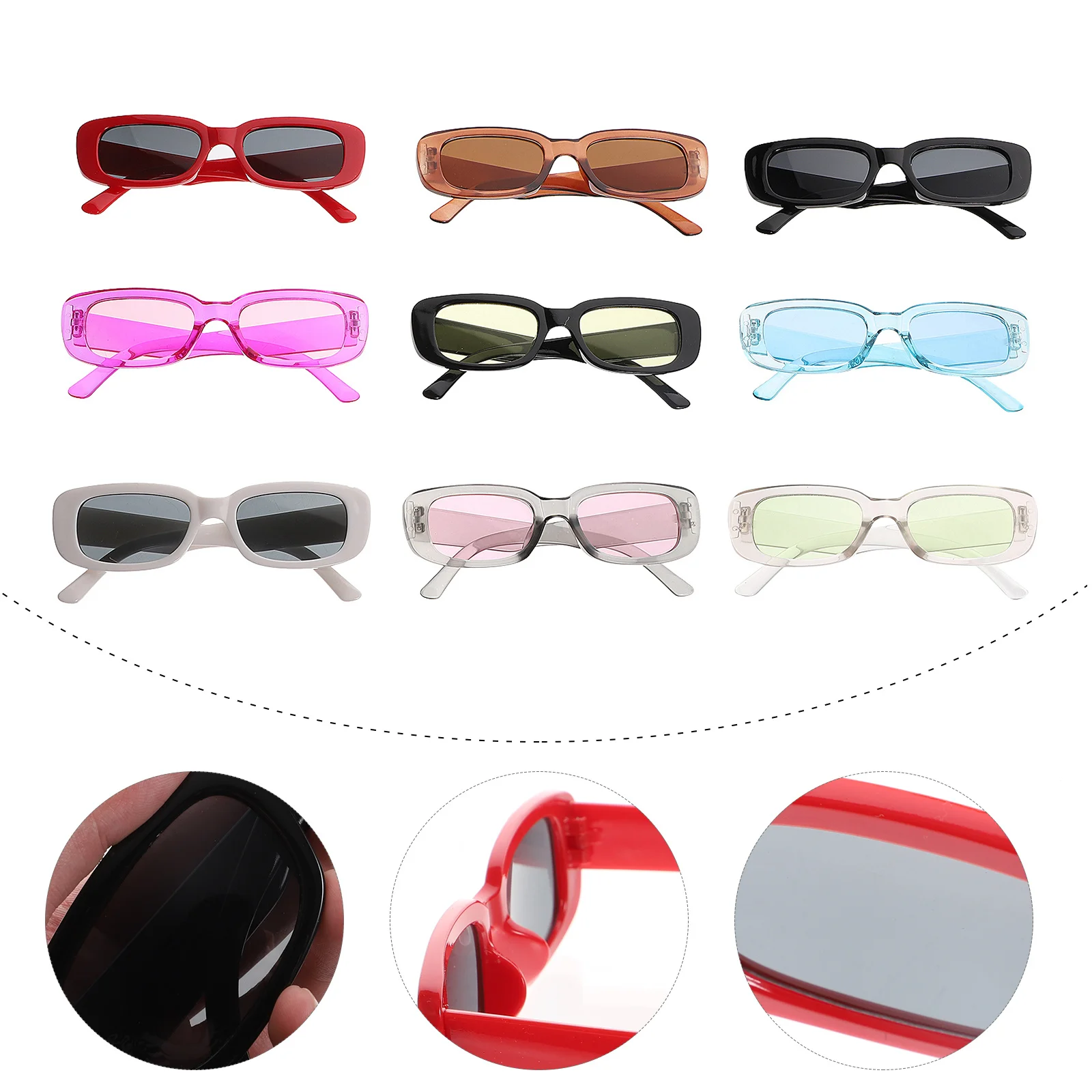 

9Pcs Rectangle Sunglasses Retro Style Fashion Eyewear Trending Sunglasses for Women Men Creative Rectangle Glasses