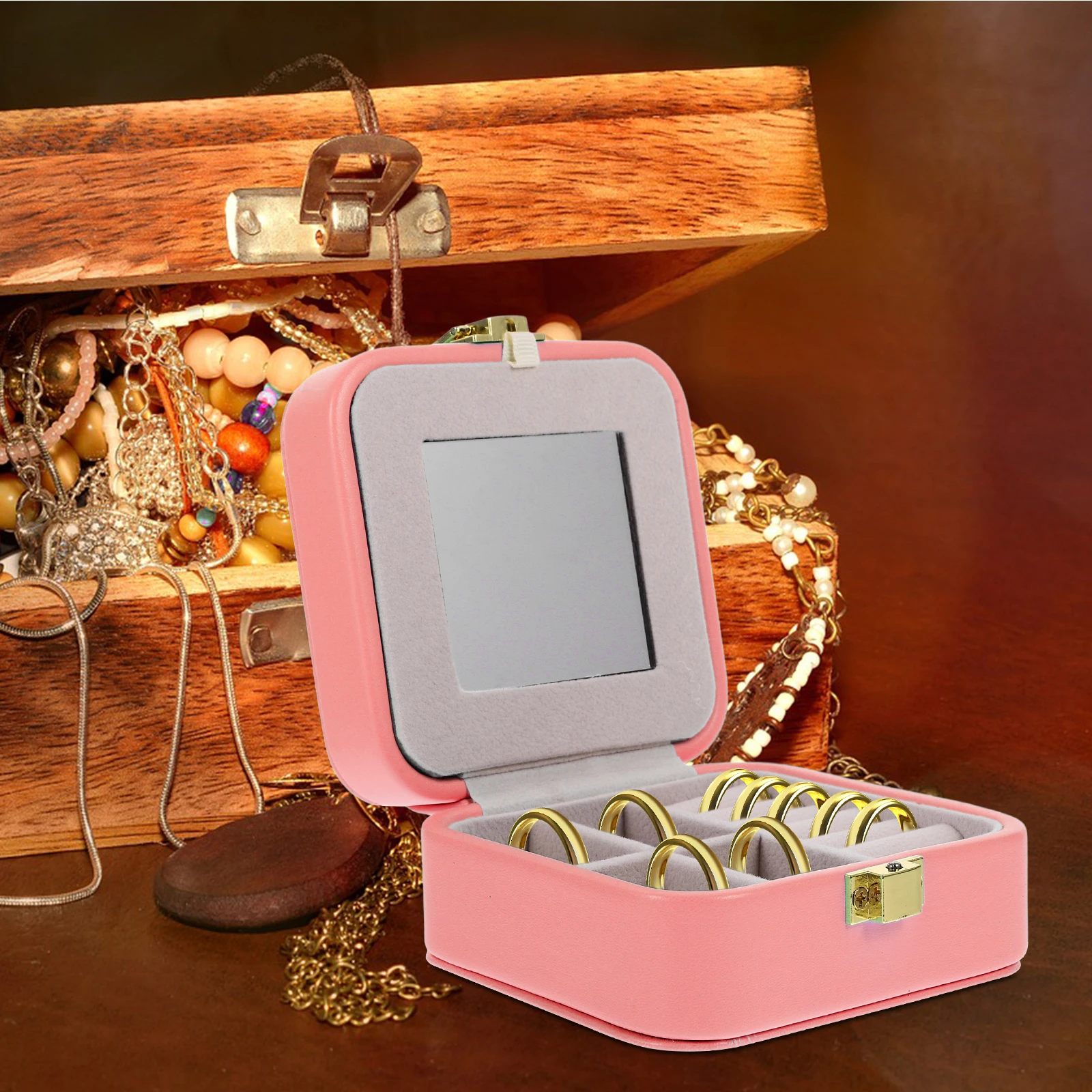

Travel Jewelry Box with Makeup Mirror White Portable Storage for Necklace Bracelet Earrings Rings Small Lightweight