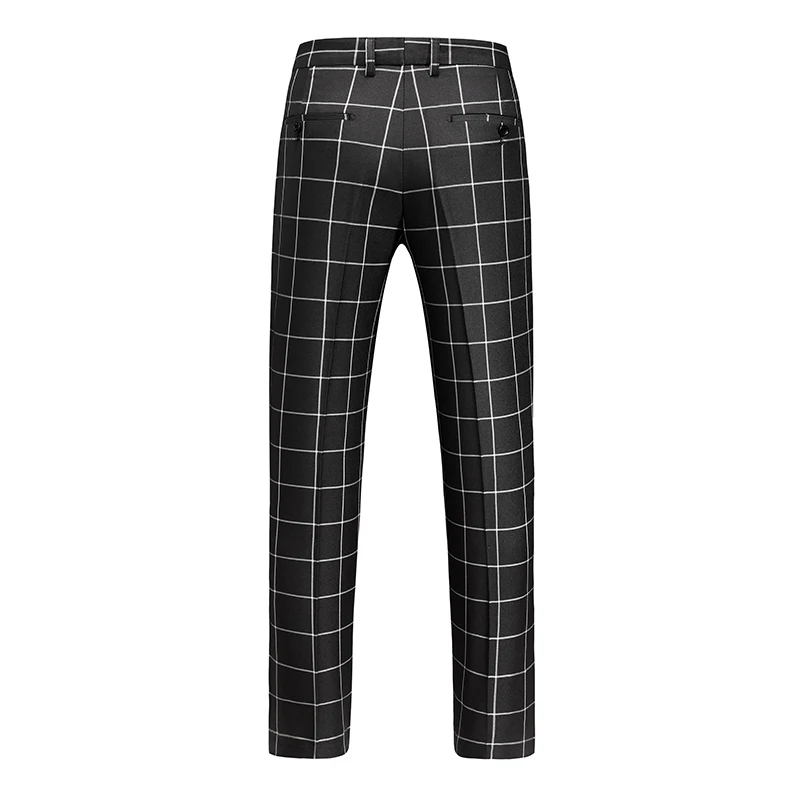 Fashion Male Business Social Suit Pants Black / Blue / Burgundy Men Wedding Plaid Dress Trousers