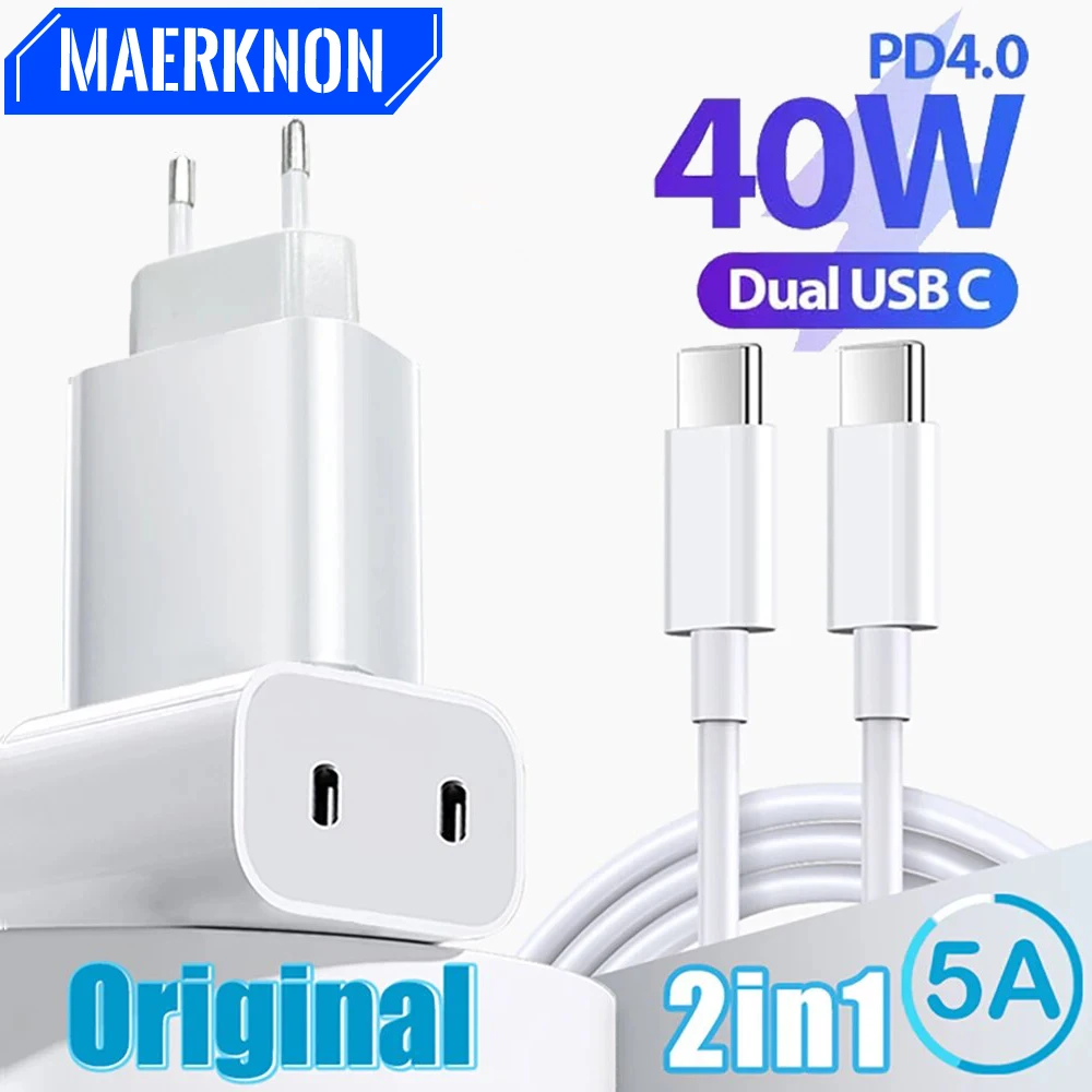 

USB Charger 40W 2 Ports Type C Charger Fast Charging For Samsung S22 iPhone 11 14 Pro Xiaomi 14 13 Huawei Travel Charger Adapter
