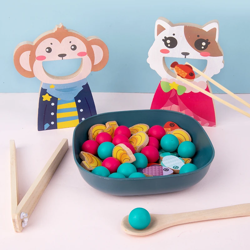 Montessori early education beneficial intelligence toy children\'s chopsticks spoon training feeding tabletop game