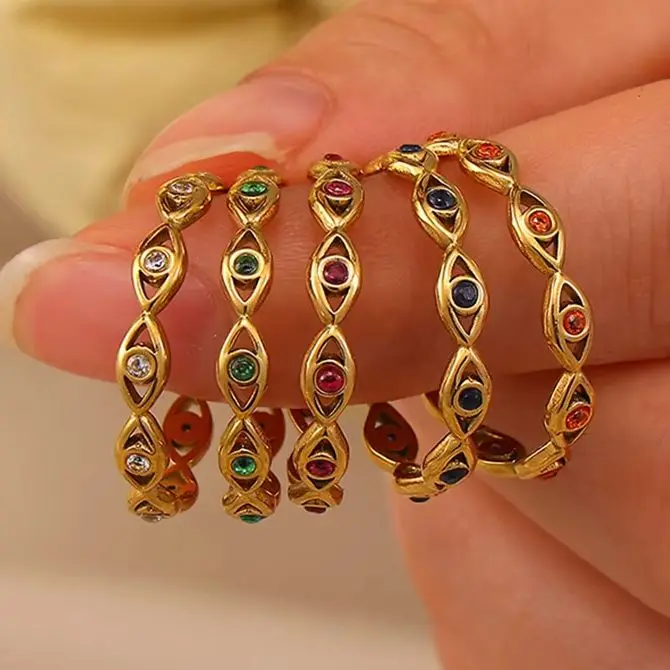 Elegante grüne Zirkonia-Ringe mit bösem Blick für Frauen, Edelstahl, goldfarben, verstellbarer Finger, Anillos, Modeschmuck, Geschenk