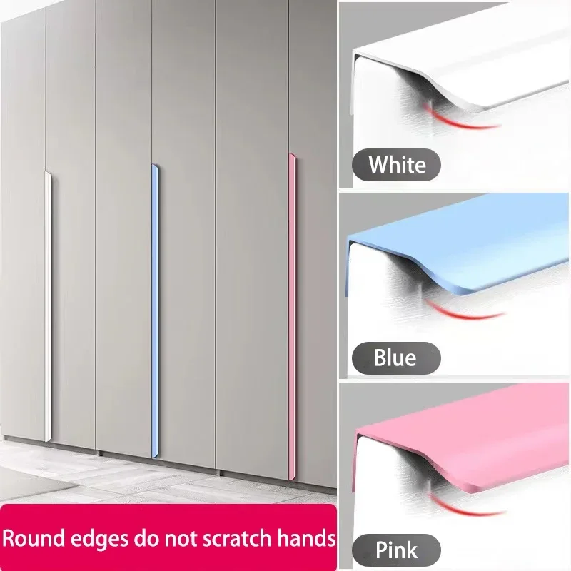 Möbelknöpfe aus Aluminiumlegierung, Schrank- und Garderobengriffe in Blau, Rosa, Weiß, Versteckte Lange Griffe für Küchenschränke und Schubladen – Detail 2
