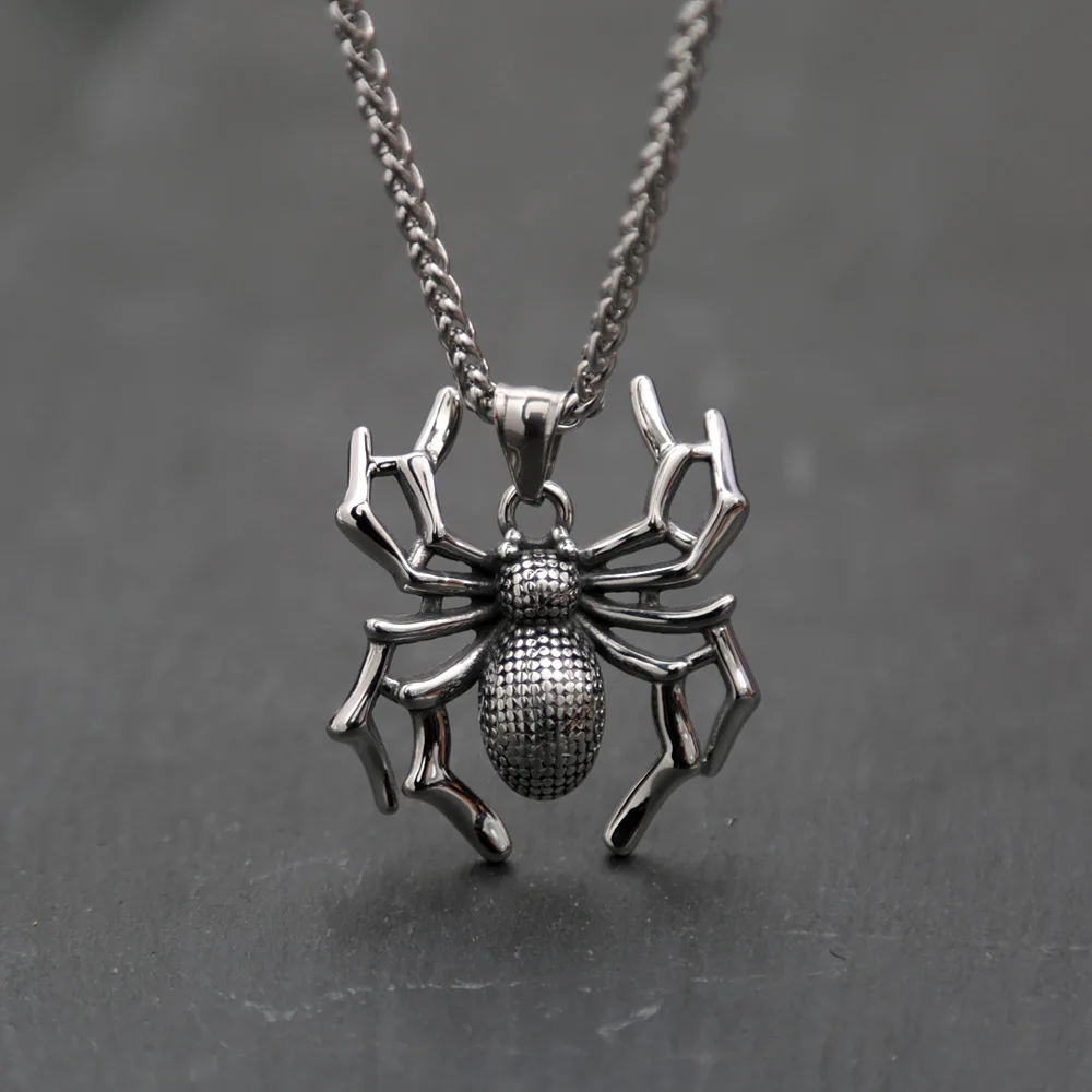 Never Fade Stainless Steel Spider Pendant Necklace Gothic Black Widow Necklace for Men Women Punk Rock Biker Jewelry Wholesale