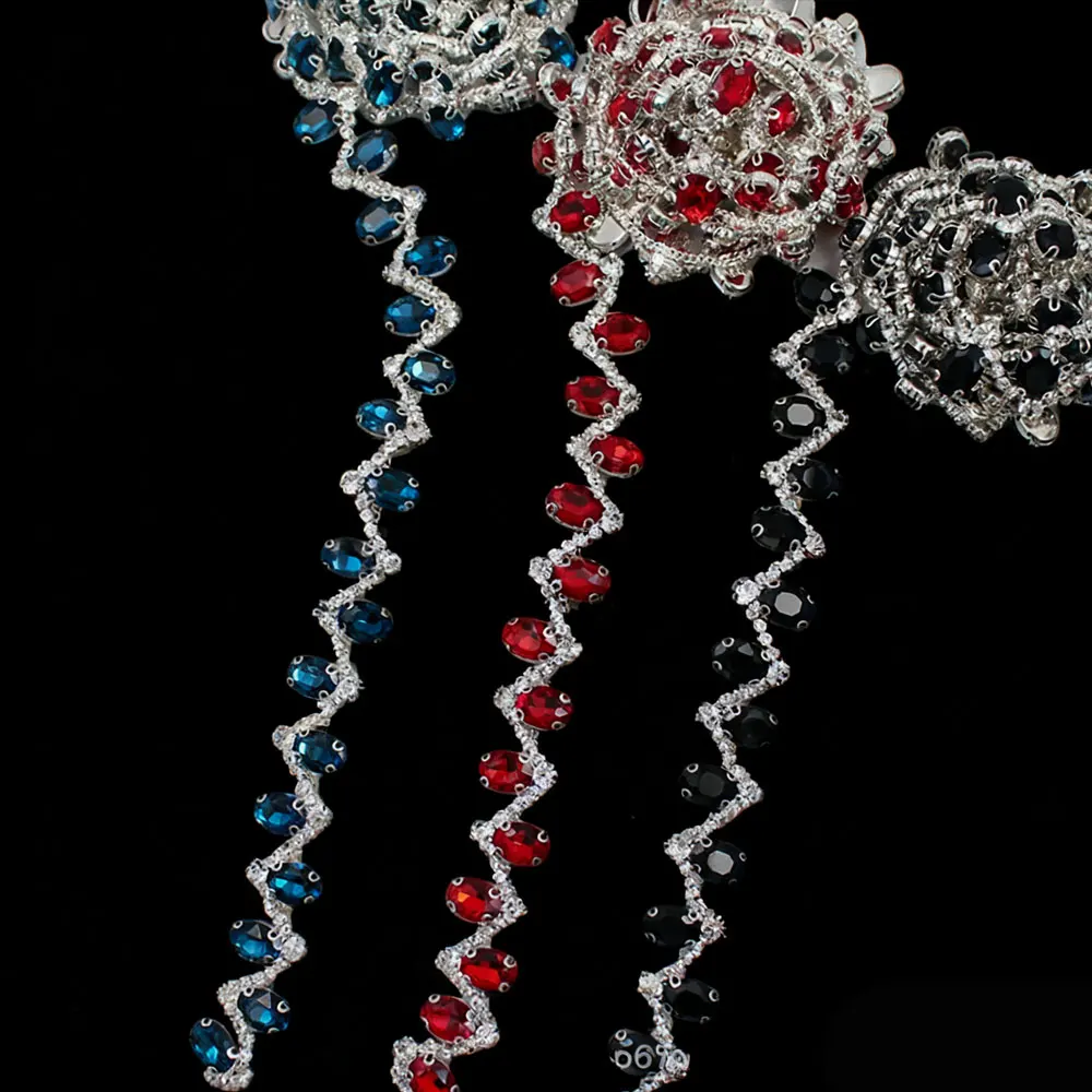 

1 Yard Glass Crystal Silver Chain Colored Teardrop Rhinestone Trim Bride Apparel Shoes & Bags Decoration Accessory