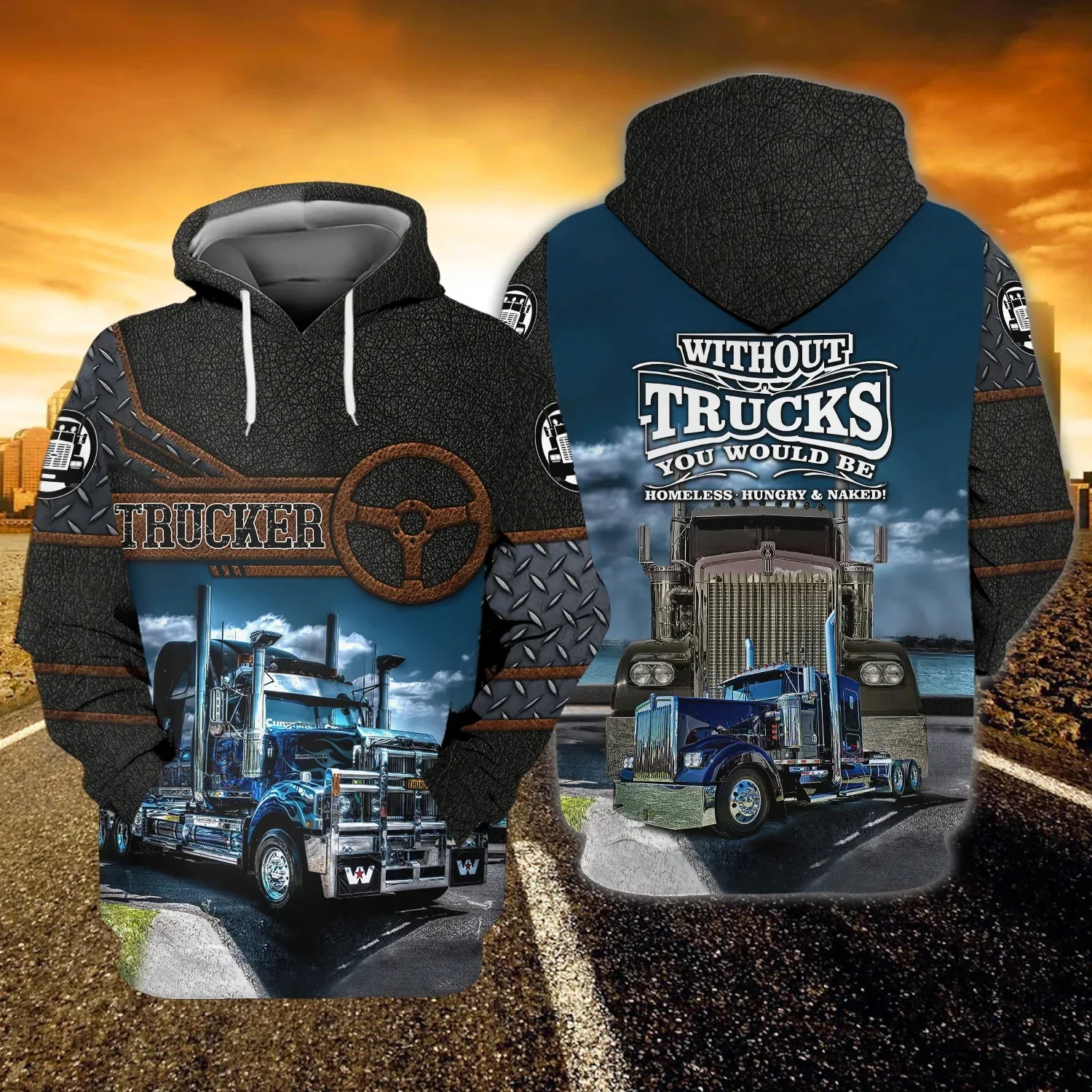 PLstar Cosmos Love Truck Driver 3D All Over Bedruckter Herren-Kapuzenpullover Unisex-Sweatshirt Truck Driver Geschenke Lässige Kapuzenpullover mit Reißverschluss DK526