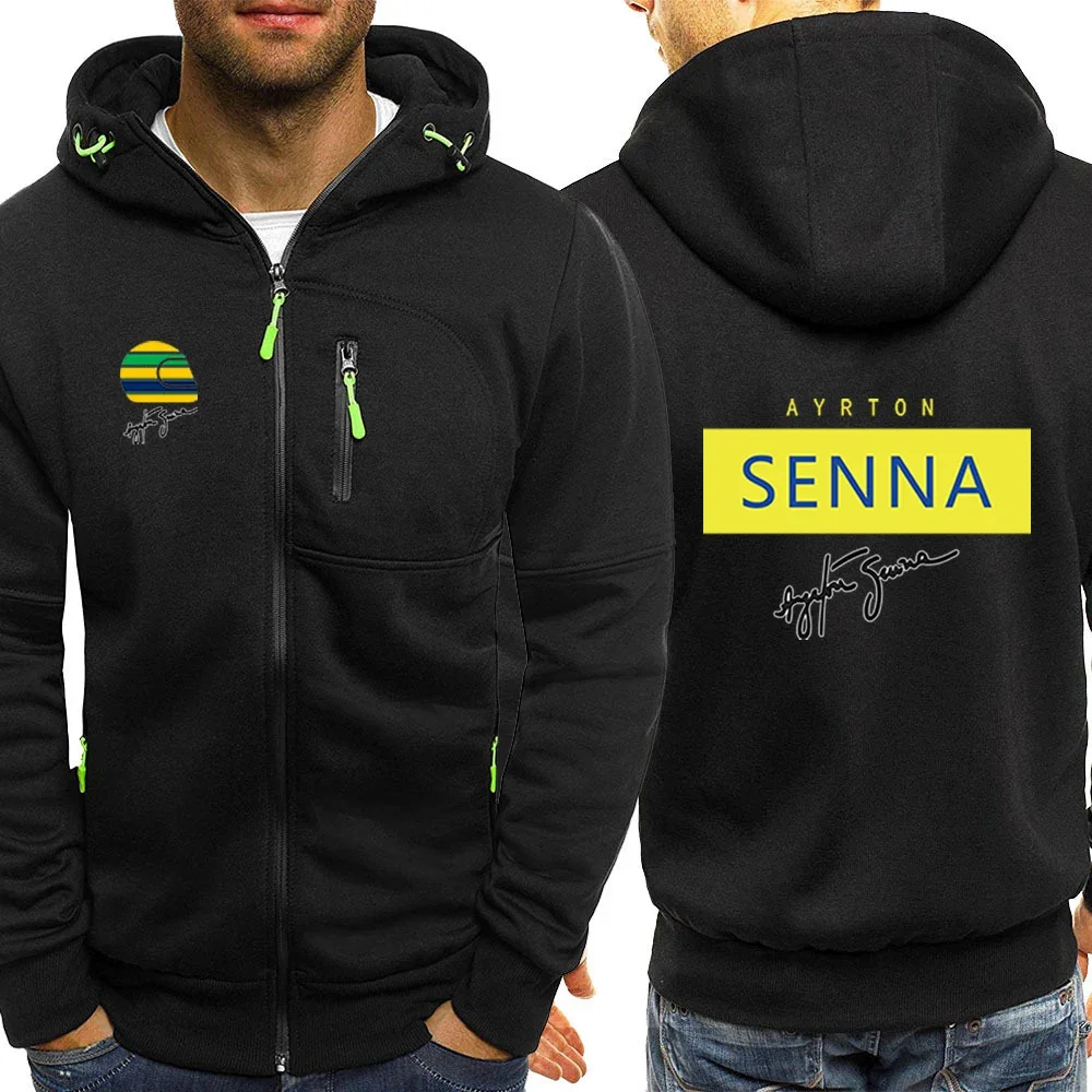 2024 Nieuwe Mannen Ayrton Senna Merk Afdrukken Lente en Herfst Casual Hot Koop Driekleurige Rits Capuchon Leisure Veelzijdige jassen Top