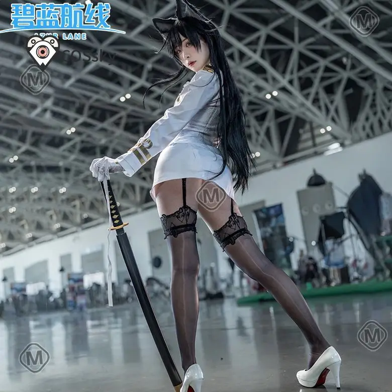 Game Azur Lane IJN Takao IJN Atago Cosplay Costumes White Ship Uniform Women Dress Girls Skirts Coat Stockings Gloves JK Suit view 5