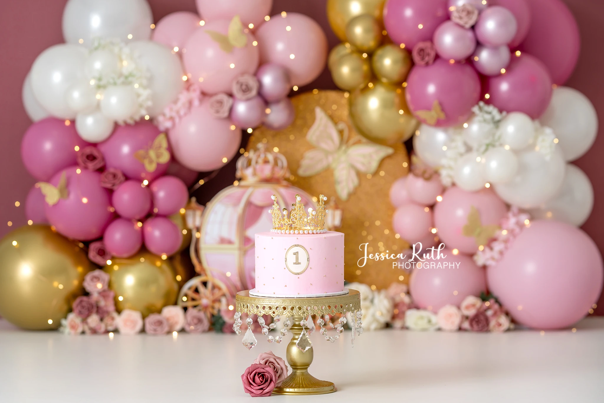 Pink Gold Princess Balloons Backdrops Kids Girl Birthday Cake Smash Photocall Props Child Baby Photo Backgrounds