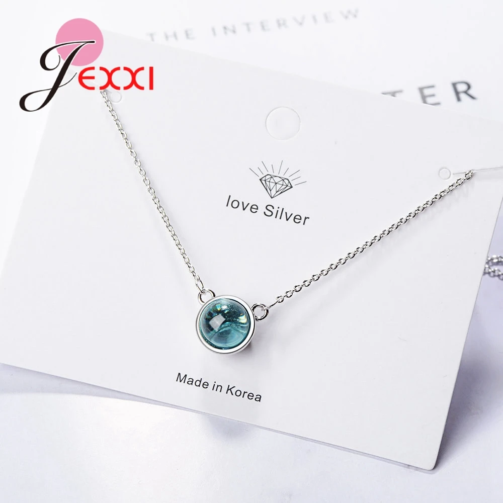 Dainty Attractive Real 925 Sterling Silver Color Pendant Necklace Lack Blue Crystal  Rhinestone for Women Girl Fashion Jewelry