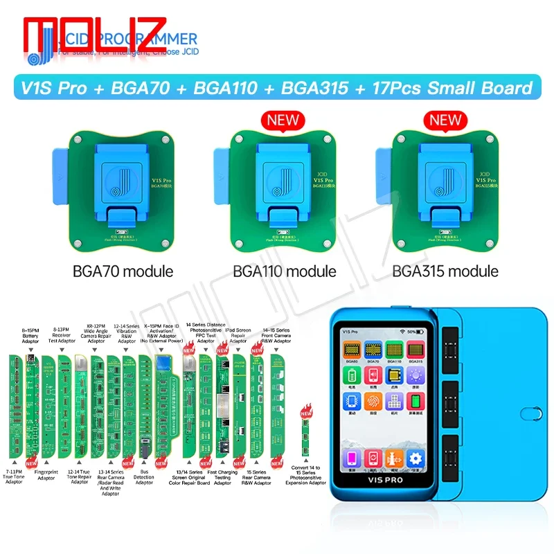 JCID V1S PRO Programmer with BGA315 BGA110 BGA70 Socket for IPhone 6-15 Nand Flash Read Write &Format/Screen True Tone Fix tools