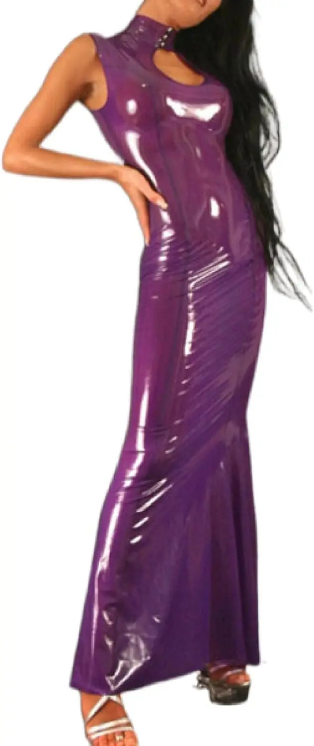 

Latex Rubber Transparent Purple Women Sleeveless Party Dress