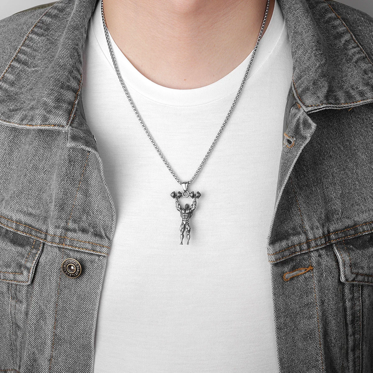 Dumbbells Bodybuilding Fitness Men Necklaces Pendant Chain for Boyfriend Male Stainless Steel Jewelry Creativity Gift Wholesale