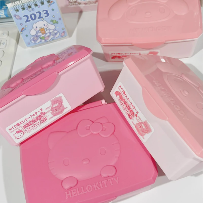 Sanrio Hello Kitty Storage Box Cartoon Melody Kt Cat Flip Cover Cotton Swabs Cotton Pads Stationery Jewellery Organisation Gifts