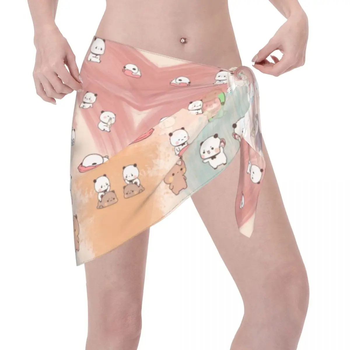 Personalizado bubu e dudu praia bikini envoltório transparente biquíni vestido de praia saia curta lenço de chiffon cobrir para mulher