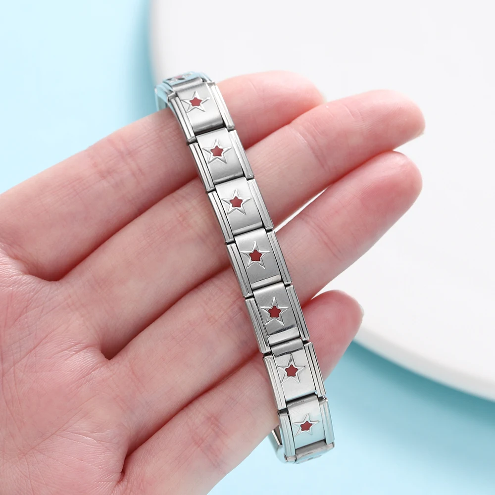 1Pcs/lot Stainless Steel Square Five-Pointed Star Italian Links Charm Fit 9x10mm Bracelets for DIY Jewelry Supplies Accessories