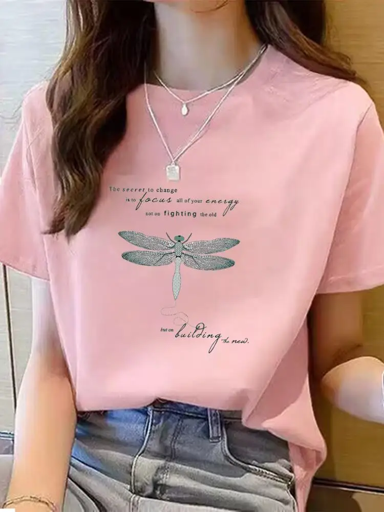 Dragonfly Dandelion Trend Clothing Graphic T-shirt Tee Top Fashion Summer O-neck Print Short Sleeve T Shirt Women Clothes