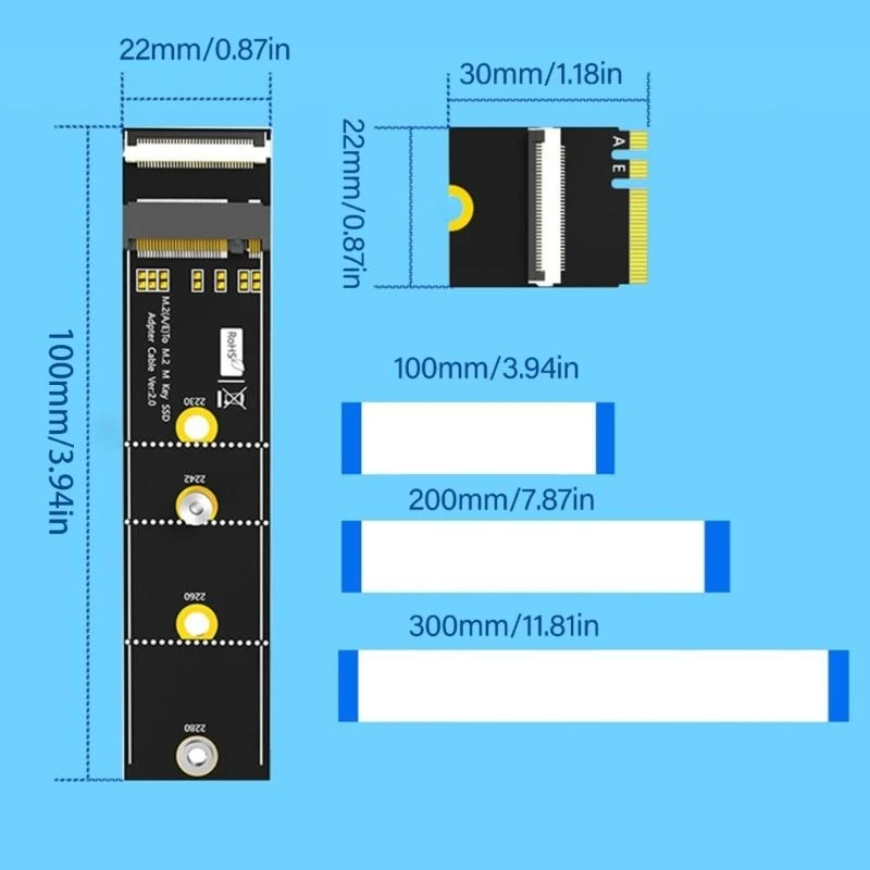 M.2 Key M to Key A+E Extension Cable 64Gbps Fast Speed For Key A/E Devices Featuring Industrial Construction