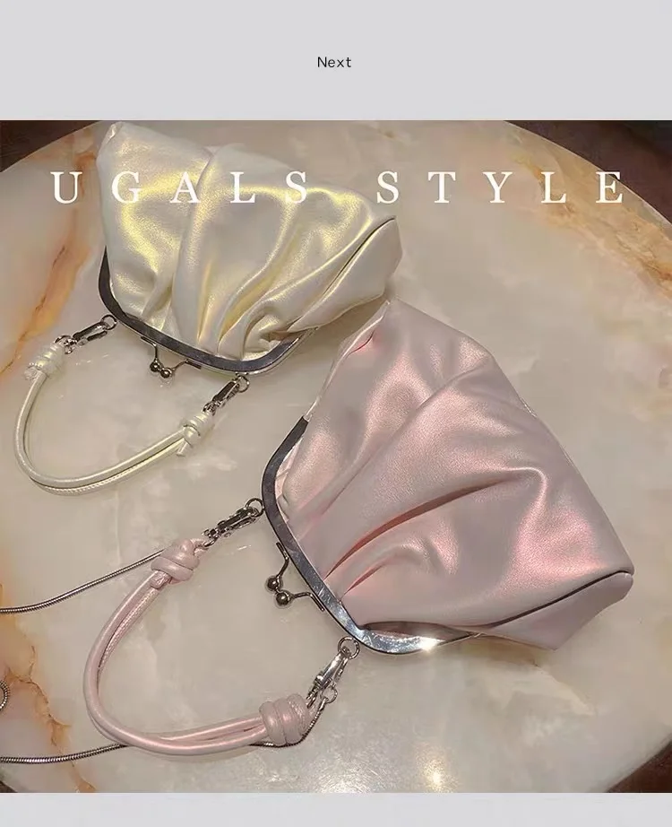 Fashion Women Handbag Shimmer Soft PU Pleated Cloud Bag Female Evening Bag Wedding Party Clutch Purse Shoulder Crossbody Bag
