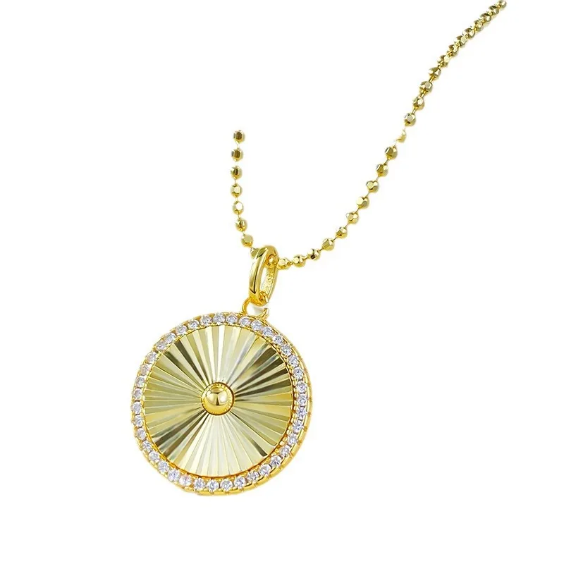 S925 Silver Plated Daily Luxury Brushed Round Card Pendant Fashion Versatile Commuter Necklace Live Broadcast