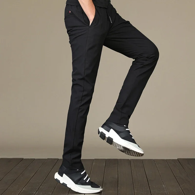 Pantalon d'été décontracté en soie glacée pour hommes, coupe cintrée, version coréenne, pantalon de sport en soie glacée, tube droit, séchage rapide