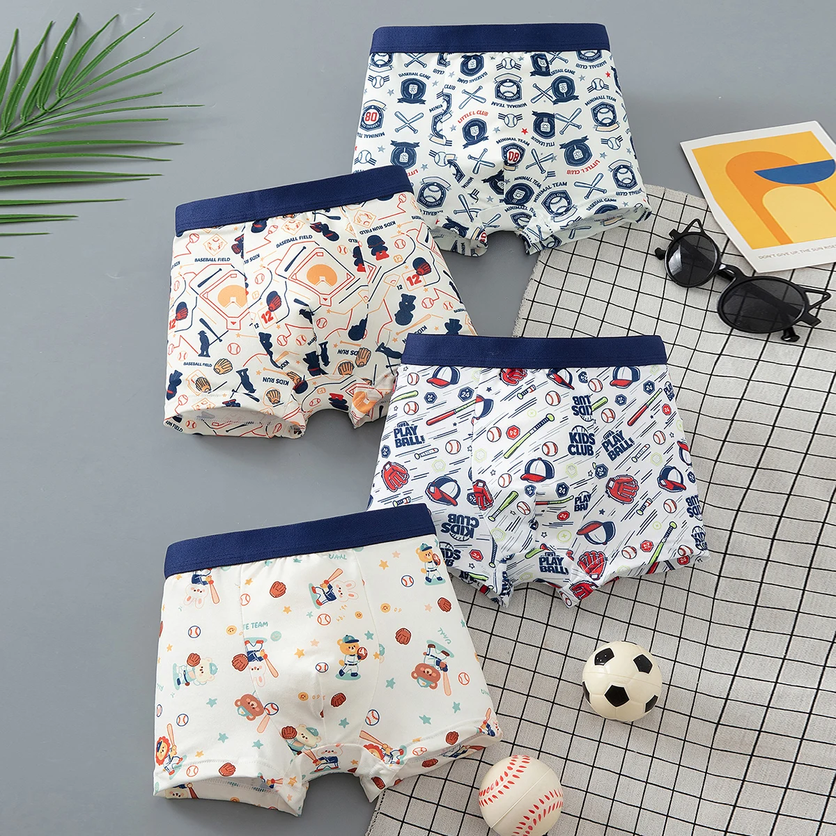 4-piece Set Of Four Season Children's Printed Underwear Comfortable Boxer Shorts Cute Home Shorts For Boys Casual Sleepwear