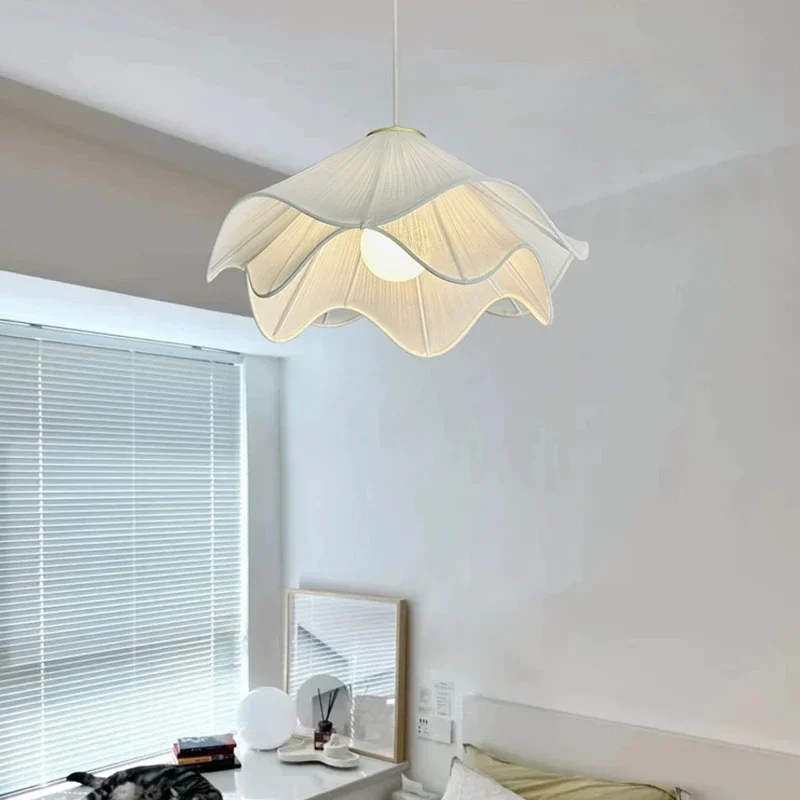 Imagem -02 - Creme Estilo Tecido Led Luzes Pingente Minimalista Nórdico Sala de Estar Quarto Decoração de Casa Varanda Pendurado Luminária