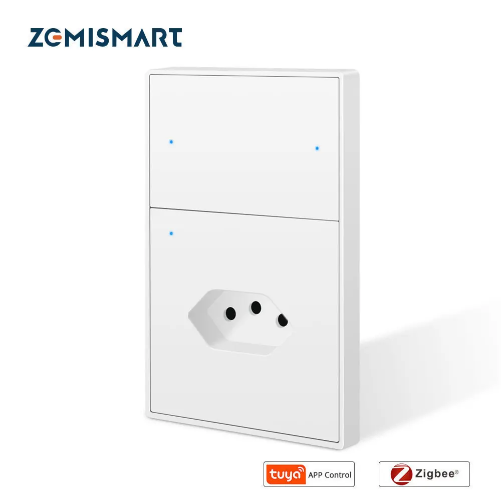 10A Brazil Socket with 2 Gangs Wall Light Switch Tuya Zigbee Tomada Google Home Smartthings Homekit Control via Zemismart M1 Hub