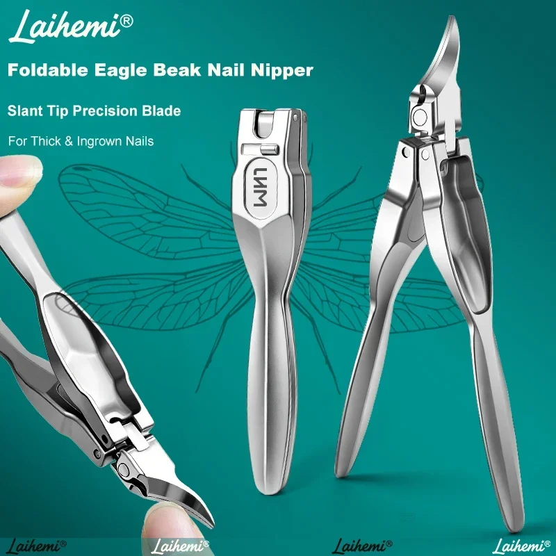 Foldable Ingrown Toenail Clippers 25° Angled Sharp Blade Stainless Steel Nail Nipper with Built-in File for Thick Ingrown Nails