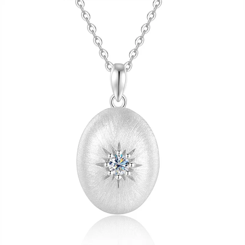 

S925 Sterling Silver Brushed Oval Star Moissanite Necklace Stud Earrings Set Premium Sense Mozambican Diamond Clavicle Chain