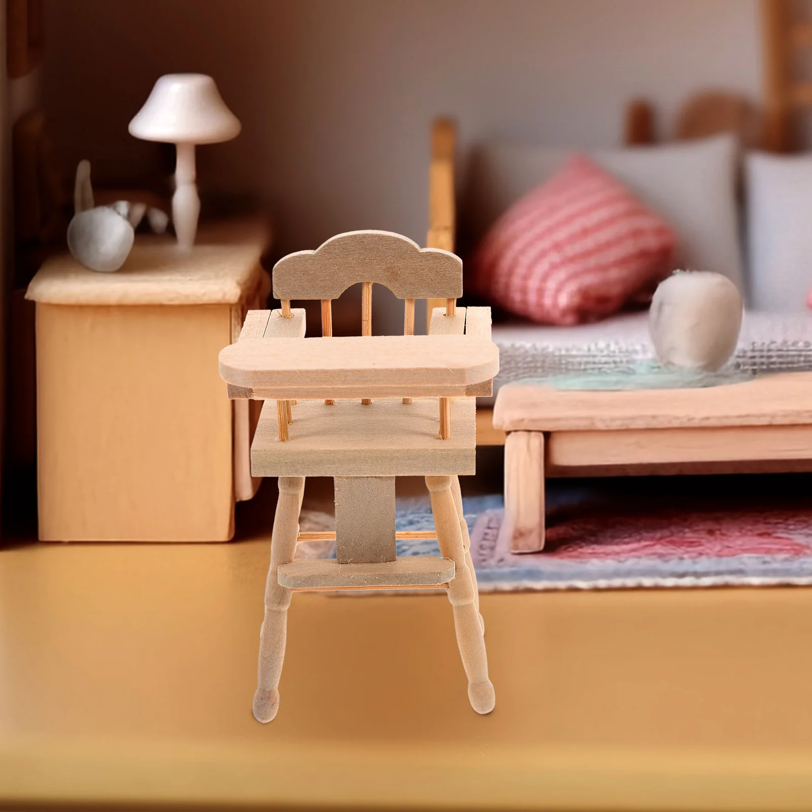 

Wooden Mini Highchair for Mini House Decor Cute Small Chair for Craft Projects Realistic Dining Scene Ideal Photo Prop